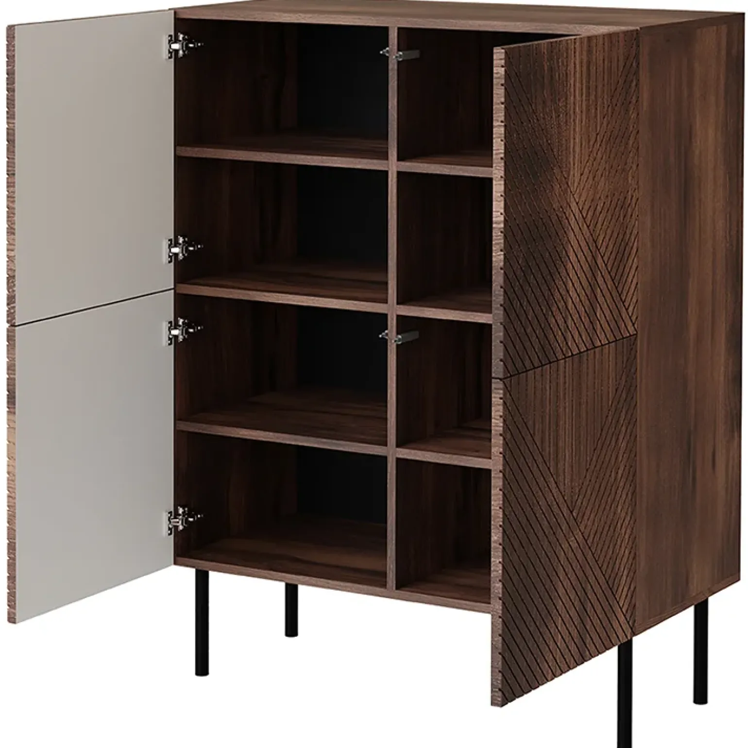 Credenza alta 89x118h cm 4 ante noce scuro con frontali serigrafati Savanna