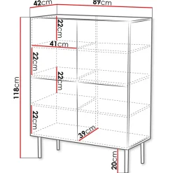 Credenza alta 89x118h cm 4 ante noce scuro con frontali serigrafati Savanna