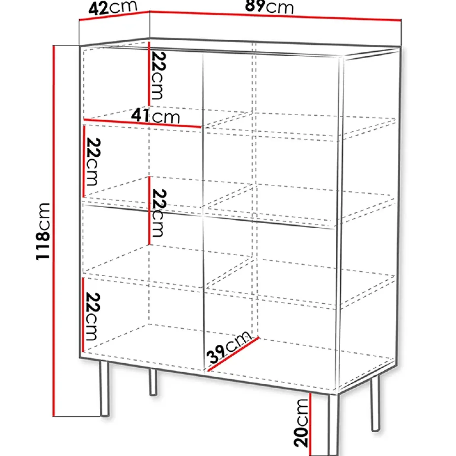 Credenza alta 89x118h cm 4 ante noce scuro con frontali serigrafati Savanna