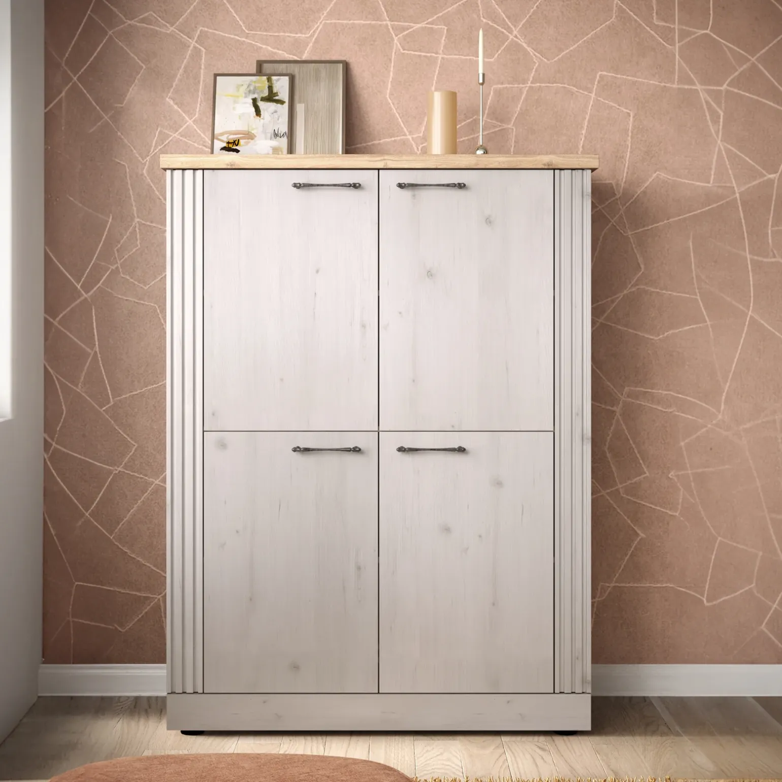 Credenza alta 118x160h cm 4 ante moderna rovere bianco frassinato Doria
