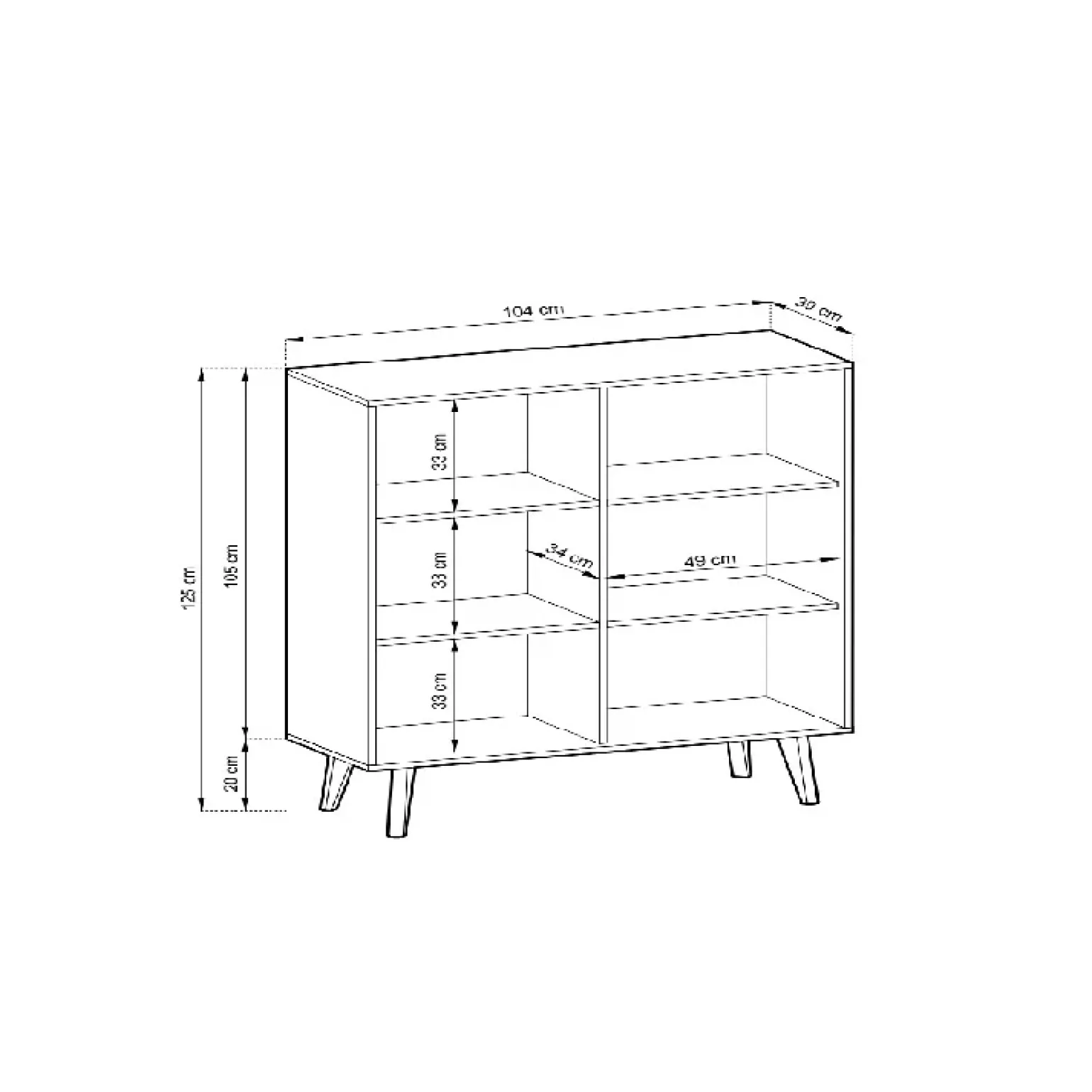 Credenza alta 104x125h cm 2 ante moderna rovere cannettato nero Tonk