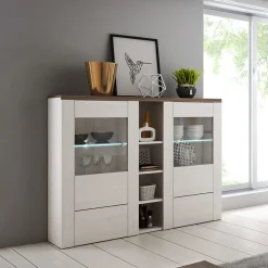 Credenza alta 155x130h cm 2 ante bianco frassinato rovere Paloma 2