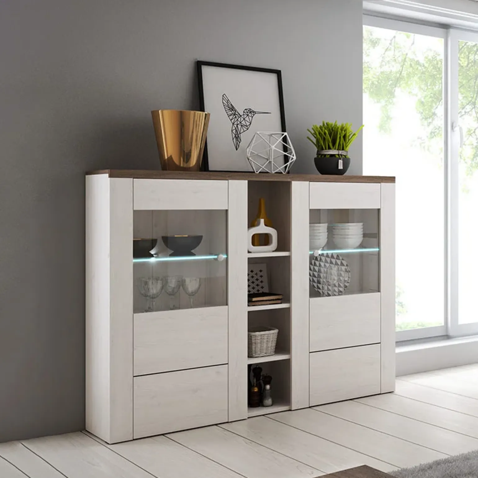 Credenza alta 155x130h cm 2 ante bianco frassinato rovere Paloma 2