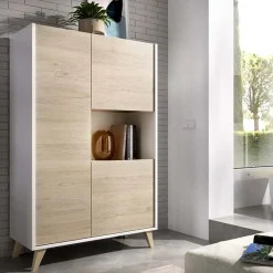 Credenza alta 81x135h cm 3 ante moderna rovere bianco Elmer