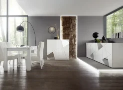 Credenza alta 121x111h cm 2 ante bianco lucido specchio con serigrafia Olimpo