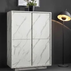 Credenza alta 92x145h cm 4 ante effetto marmo bianco Viking