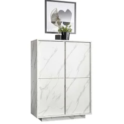 Credenza alta 92x145h cm 4 ante effetto marmo bianco Viking
