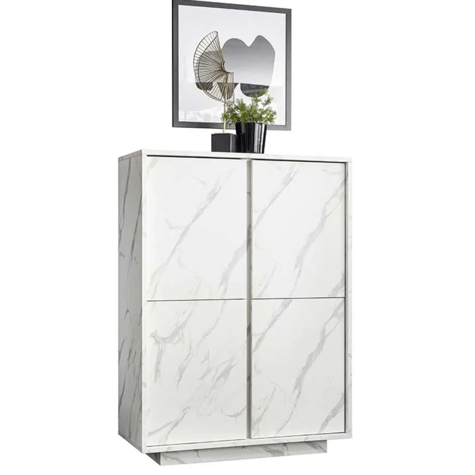Credenza alta 92x145h cm 4 ante effetto marmo bianco Viking