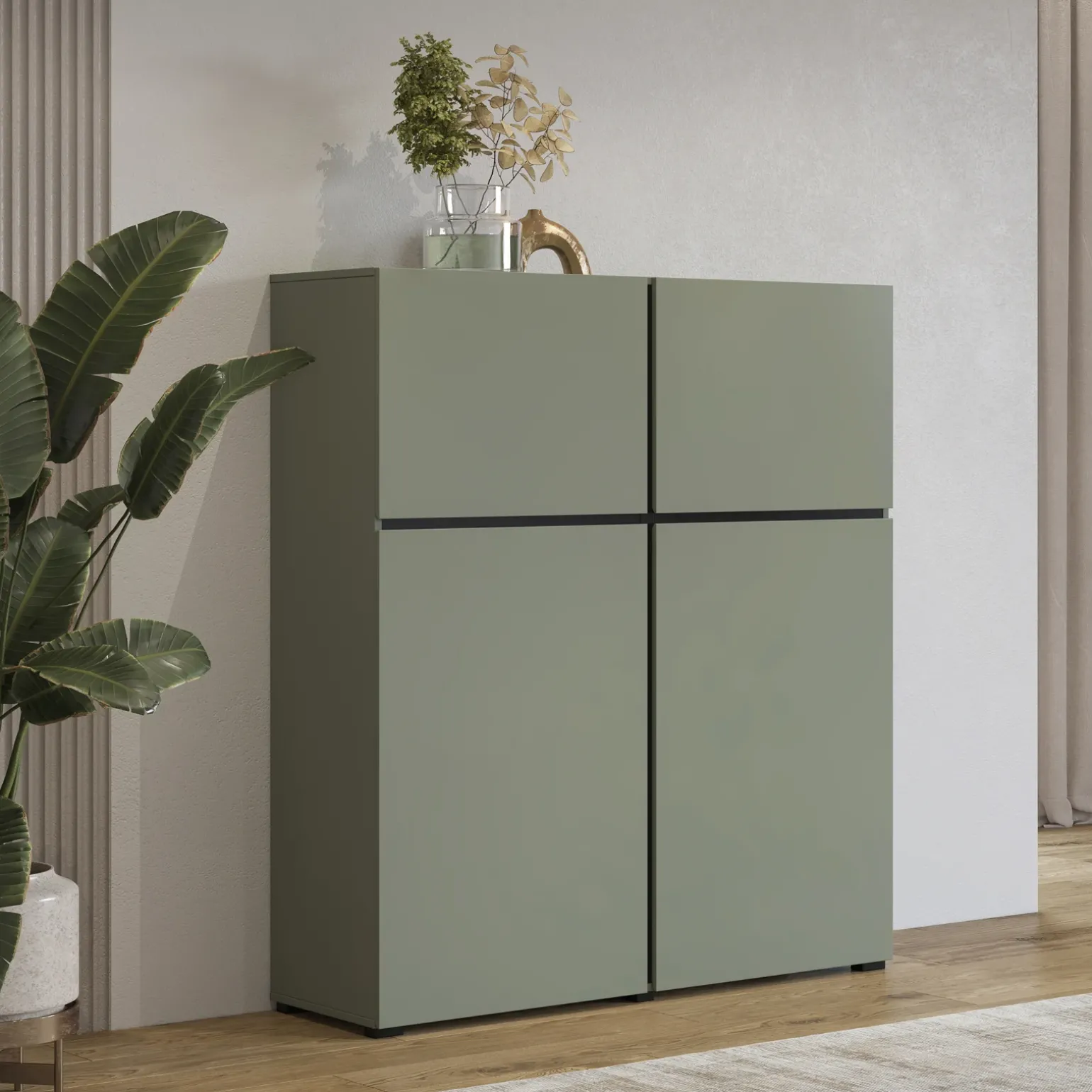 Credenza alta 120x140h cm 4 ante moderna verde nero Lolla