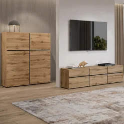 Credenza alta 120x140h cm 4 ante moderna rovere nero Lolla