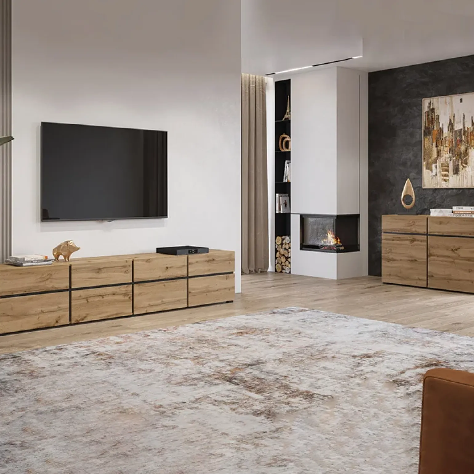 Credenza alta 120x140h cm 4 ante moderna rovere nero Lolla