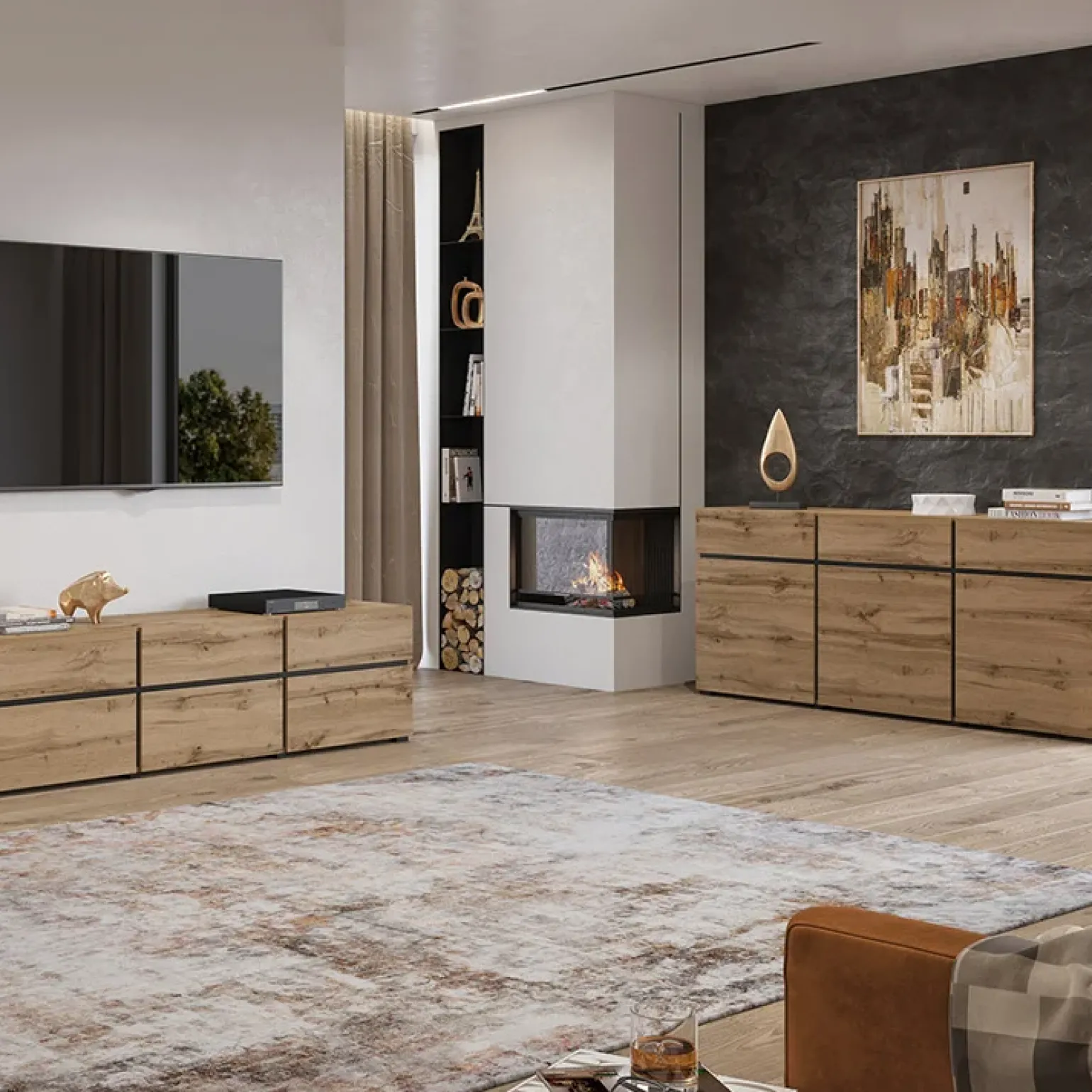 Credenza alta 120x140h cm 4 ante moderna rovere nero Lolla