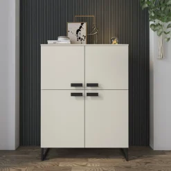 Credenza alta 108x144h cm 4 ante moderna beige cashmere nero Casmira