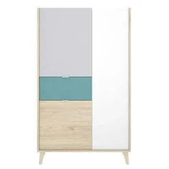 Credenza alta 80x137h cm 3 ante rovere grigio bianco petrolio Dominic