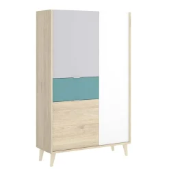 Credenza alta 80x137h cm 3 ante rovere grigio bianco petrolio Dominic