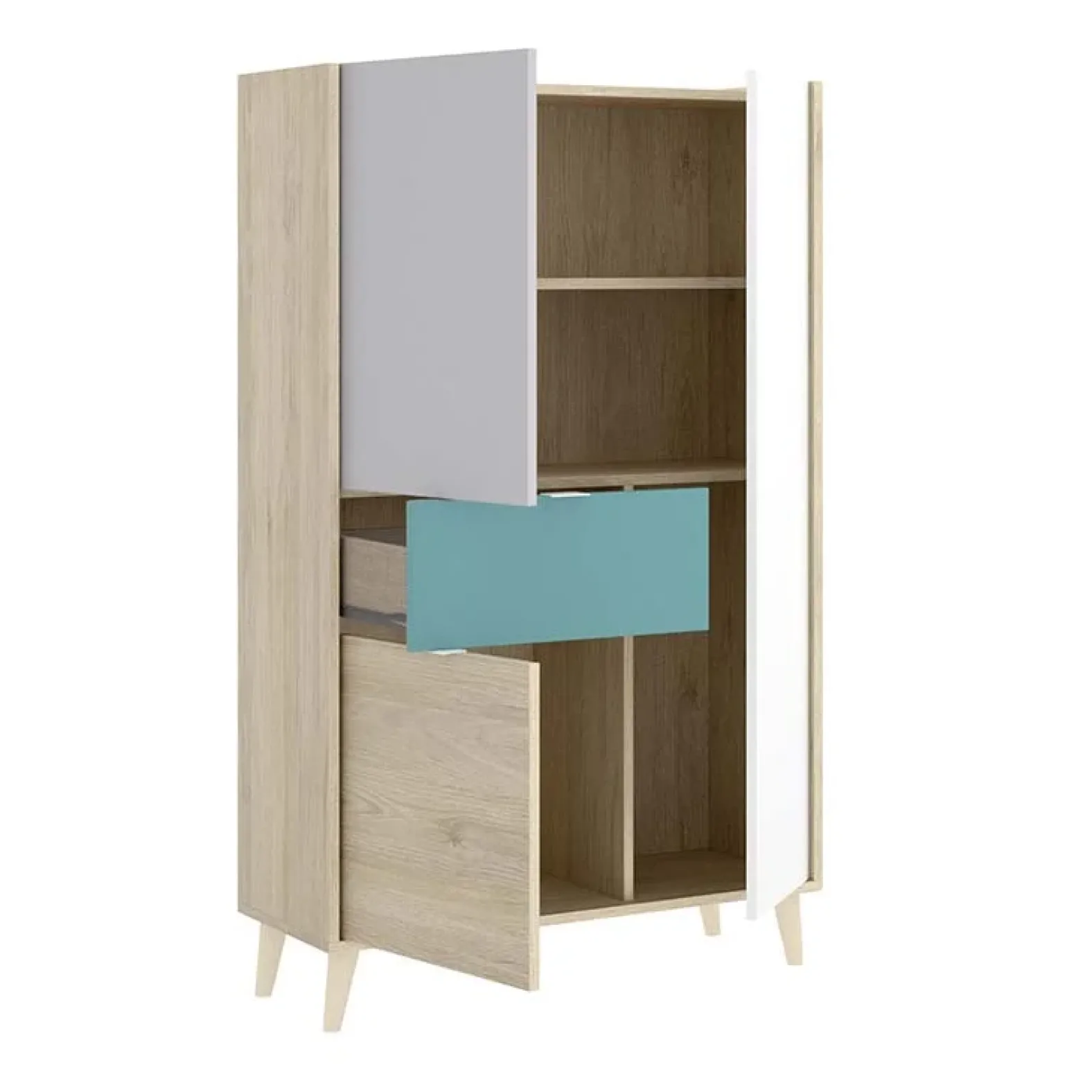 Credenza alta 80x137h cm 3 ante rovere grigio bianco petrolio Dominic