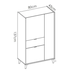 Credenza alta 80x137h cm 3 ante rovere grigio bianco petrolio Dominic