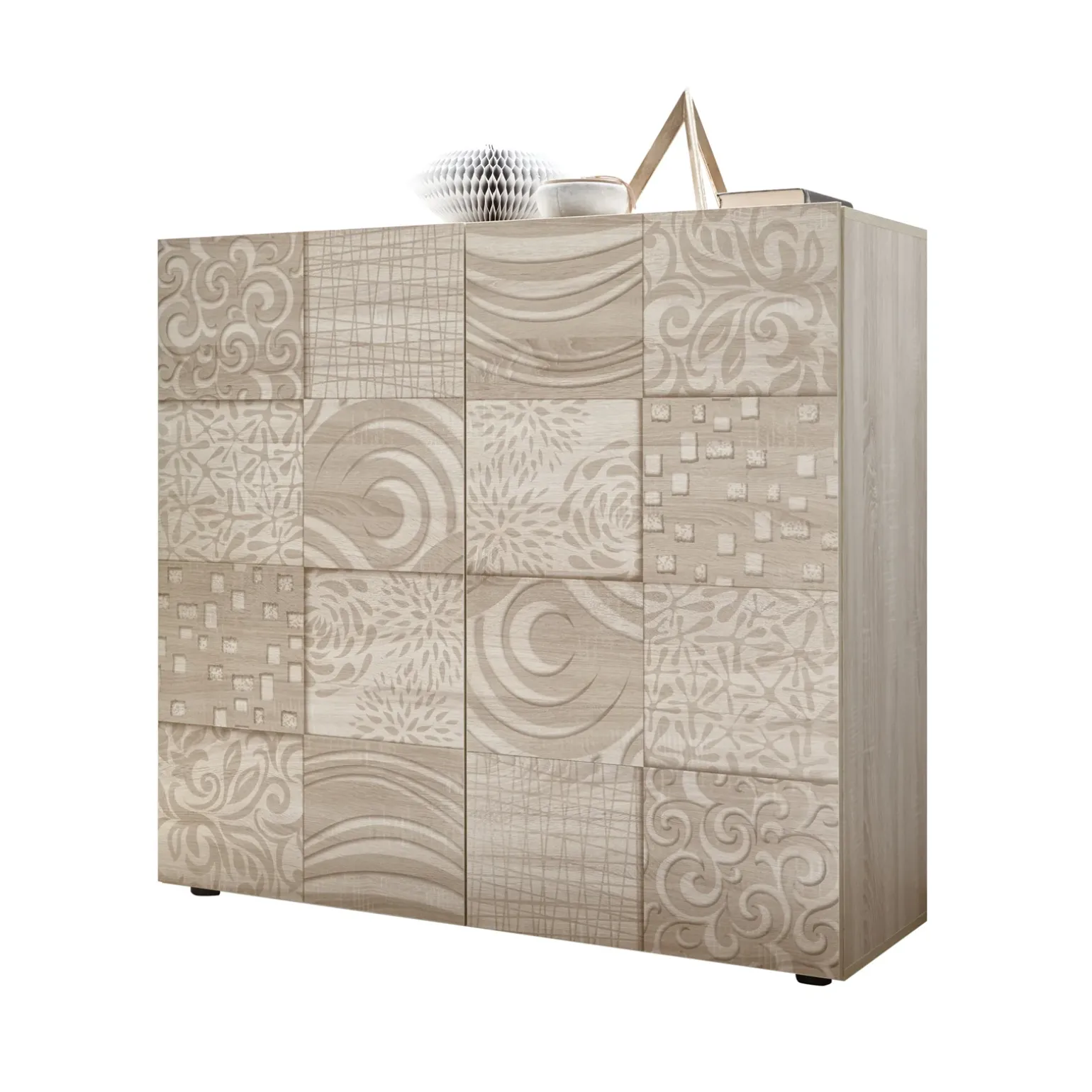 Credenza alta 121x111h cm 2 ante rovere samoa con serigrafia Paradise
