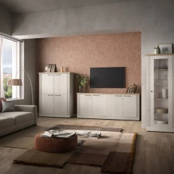 Credenza alta 118x160h cm 4 ante rovere bianco frassinato Armonia