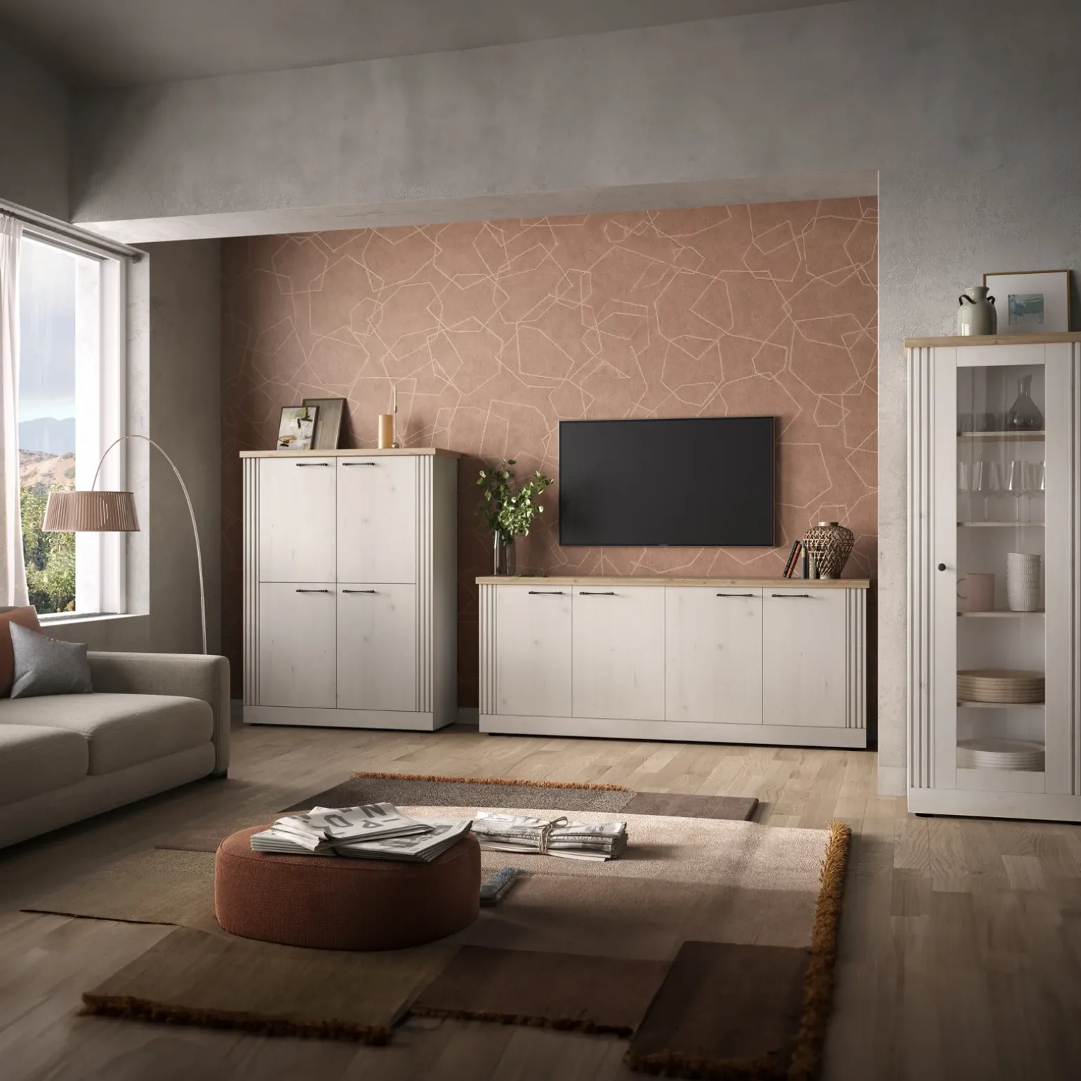 Credenza alta 118x160h cm 4 ante rovere bianco frassinato Armonia