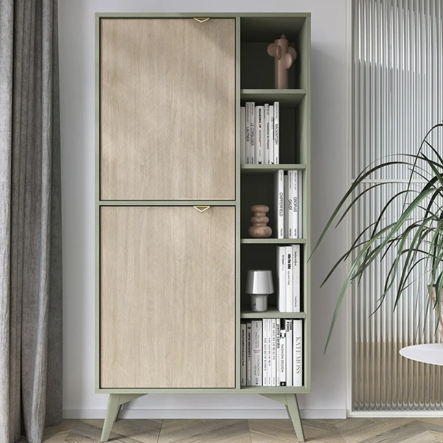 Credenza alta 80x160h cm 2 ante verde salvia rovere Myrta