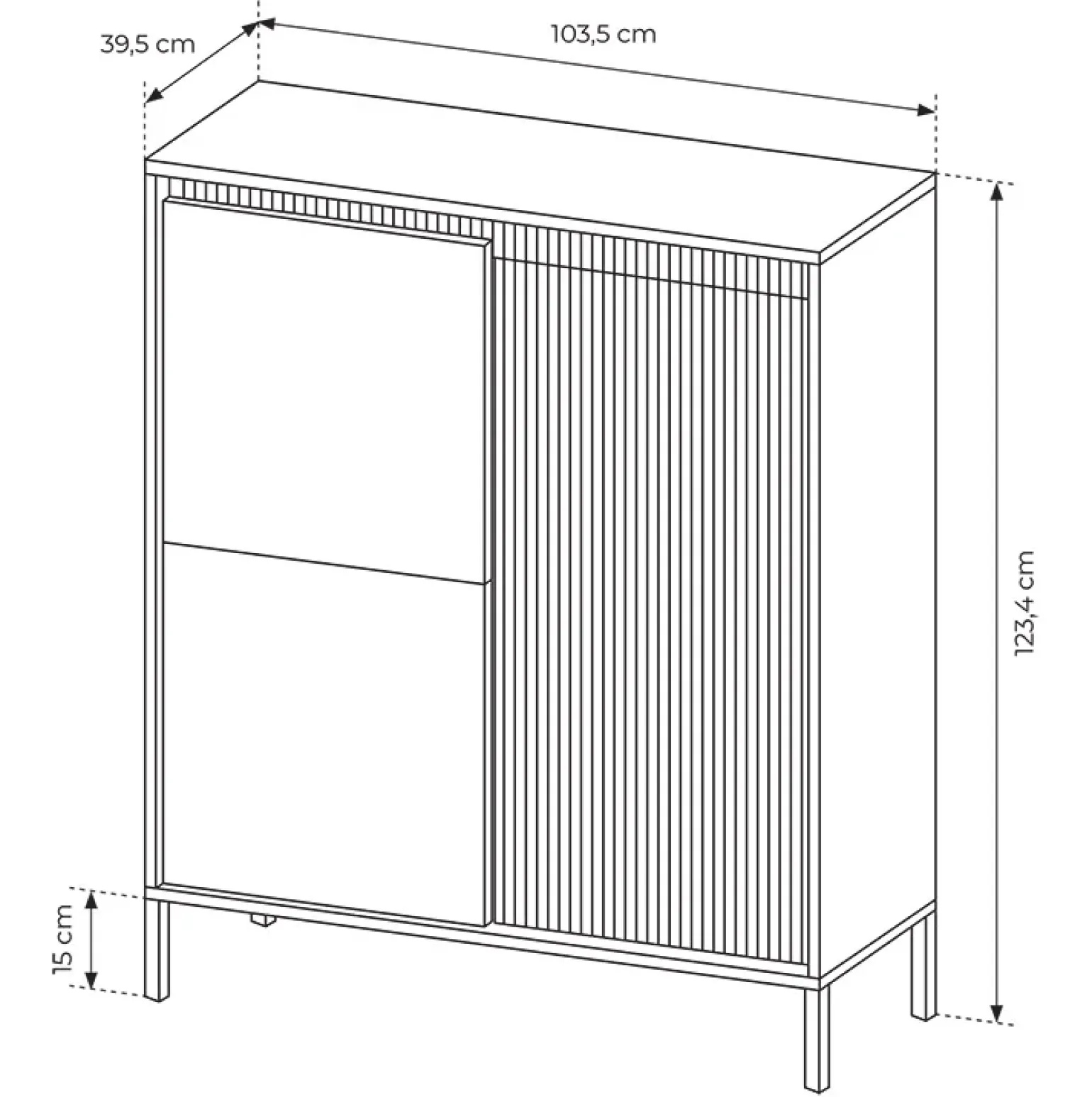 Credenza alta 104x124h cm 3 ante beige cannettato Ciar