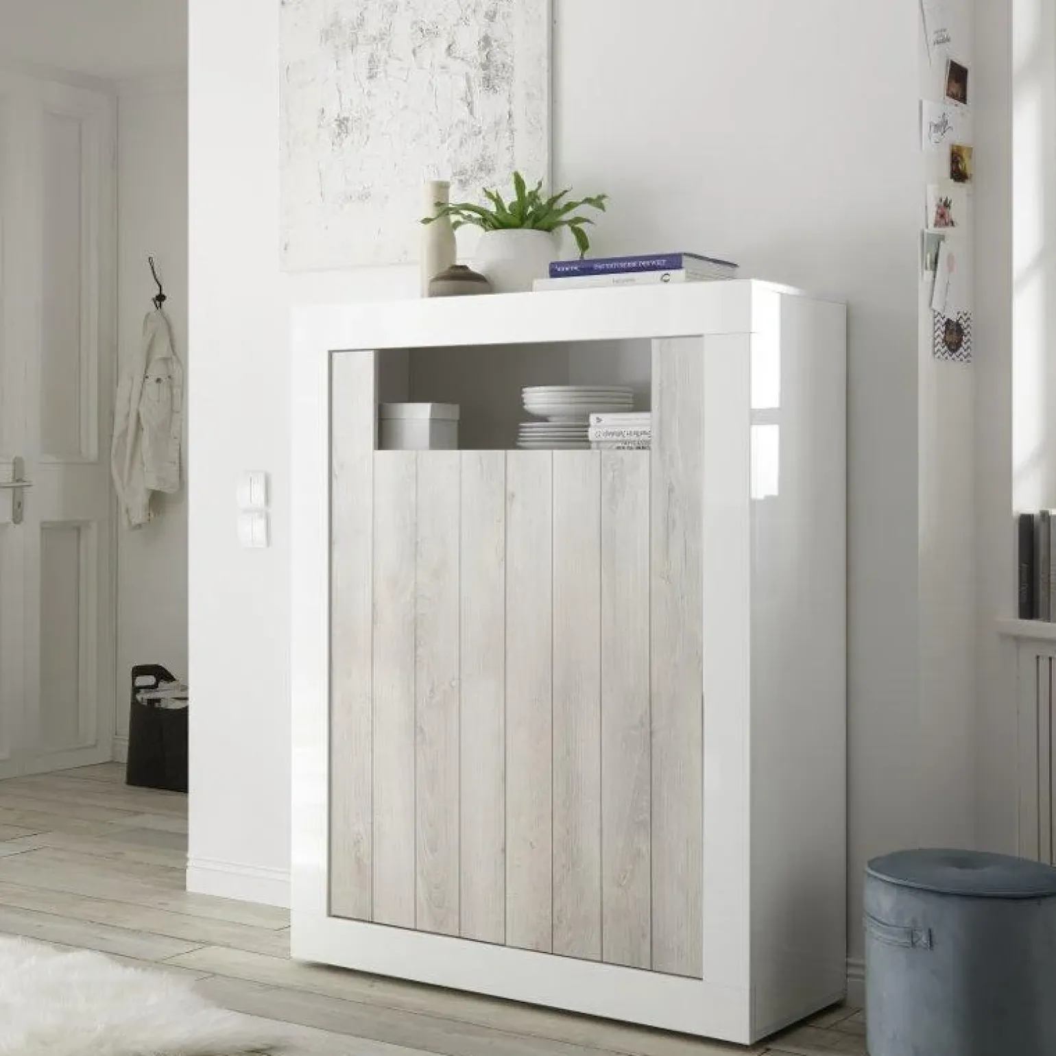 Credenza alta 110x144h cm 2 ante bianco lucido pino Florena