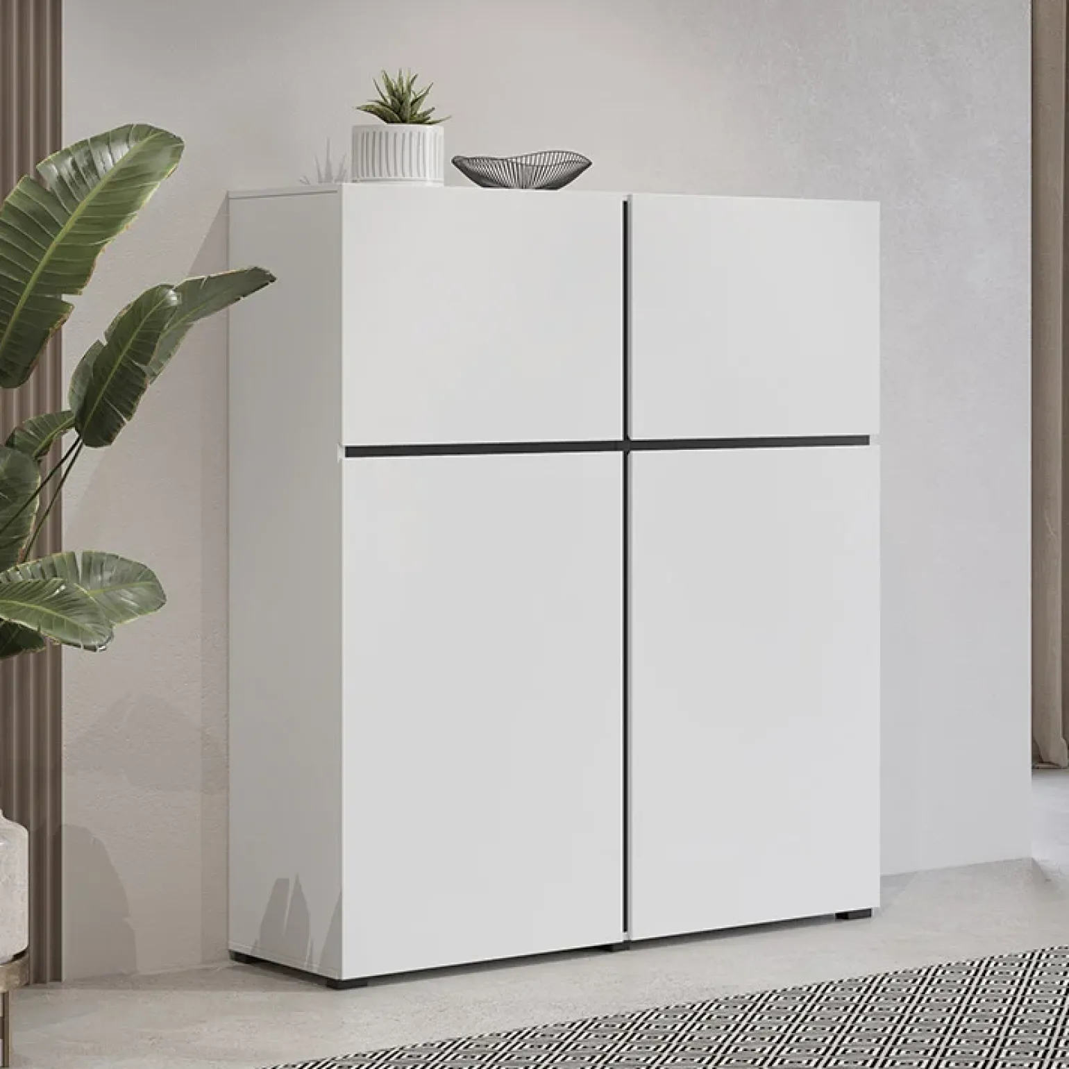 Credenza alta 120x140h cm 4 ante moderna bianco opaco nero Lolla
