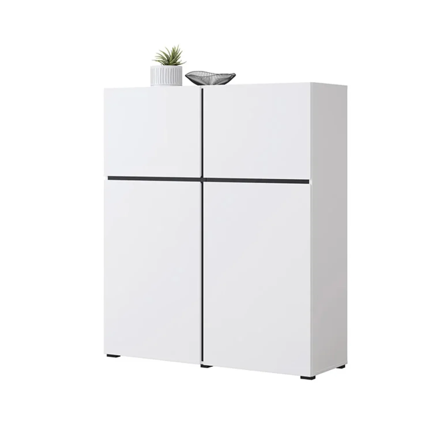Credenza alta 120x140h cm 4 ante moderna bianco opaco nero Lolla