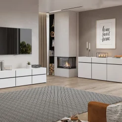 Credenza alta 120x140h cm 4 ante moderna bianco opaco nero Lolla
