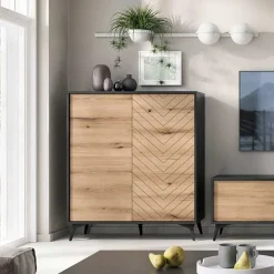 Credenza alta 104x119h cm 2 ante moderna soggiorno quercia nero Becca