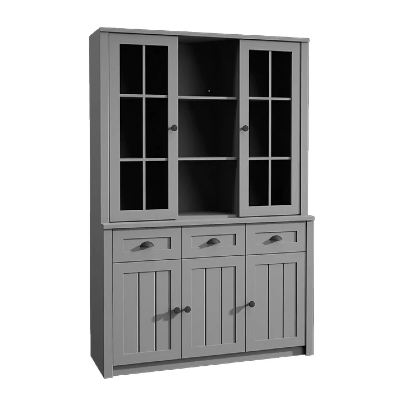 Credenza alta 130x200h cm 3 cassetti con vetrina grigio Provenza