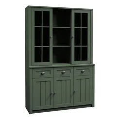 Credenza alta 130x200h cm 3 cassetti con vetrina verde Provenza
