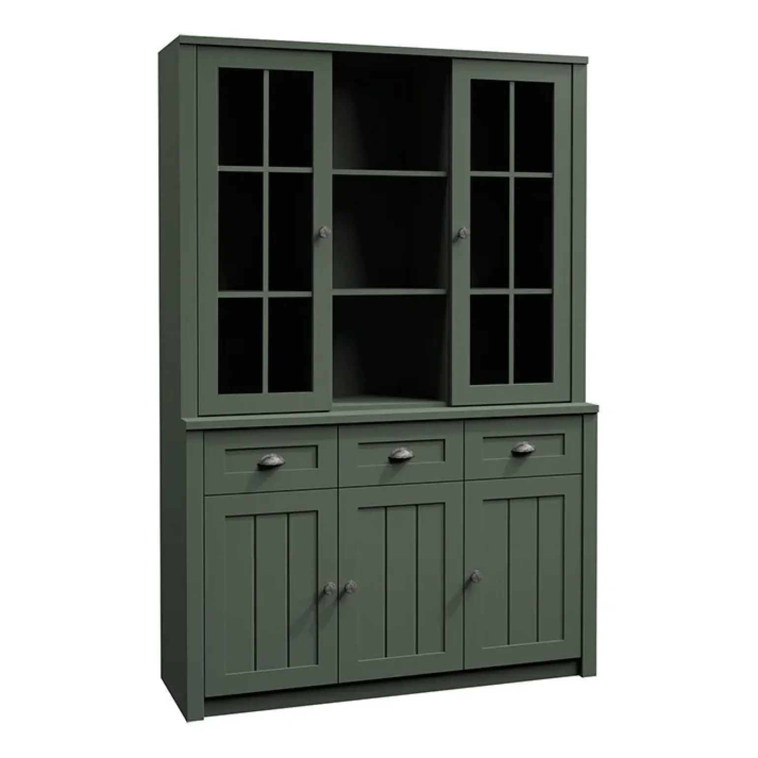 Credenza alta 130x200h cm 3 cassetti con vetrina verde Provenza