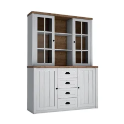 Credenza alta 130x200h cm 4 cassetti con vetrina bianco frassinato rovere Provenza