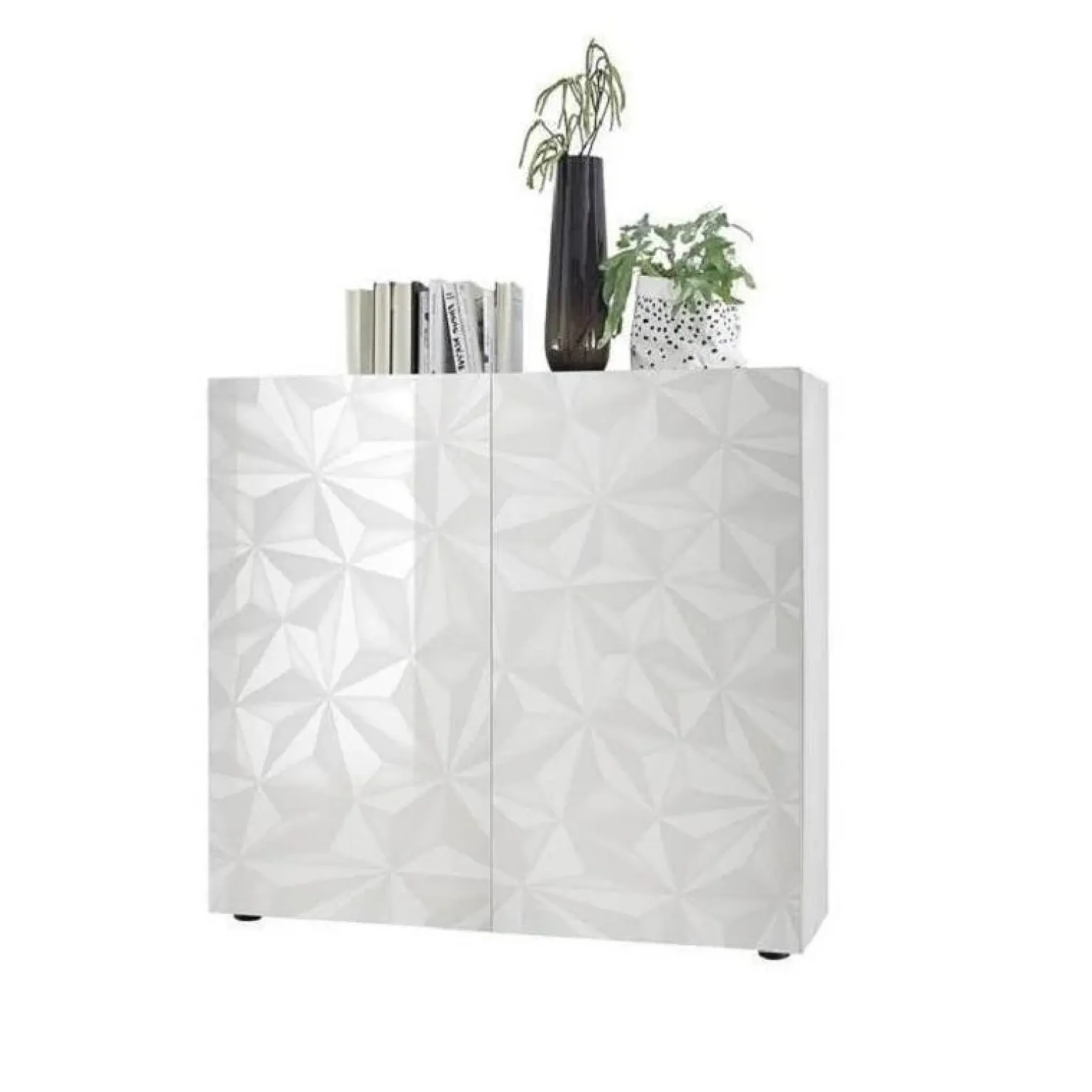 Credenza alta 121x111h cm bianco lucido laccato con serigrafia Marvis