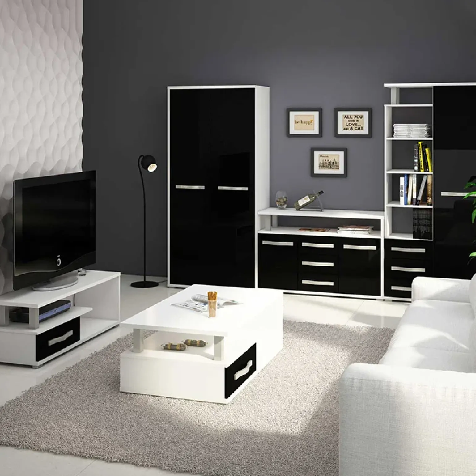 Credenza alta 90x198h cm bianco opaco nero lucido Lexy