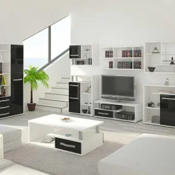 Credenza alta 90x198h cm bianco opaco nero lucido Lexy