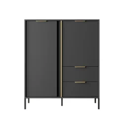 Credenza alta 103x123h cm moderna 2 ante 2 cassetti antracite Nebula