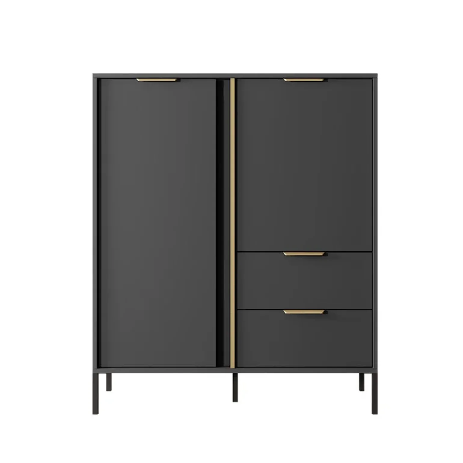 Credenza alta 103x123h cm moderna 2 ante 2 cassetti antracite Nebula