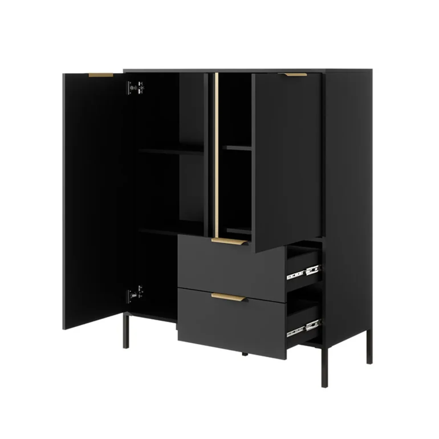 Credenza alta 103x123h cm moderna 2 ante 2 cassetti antracite Nebula