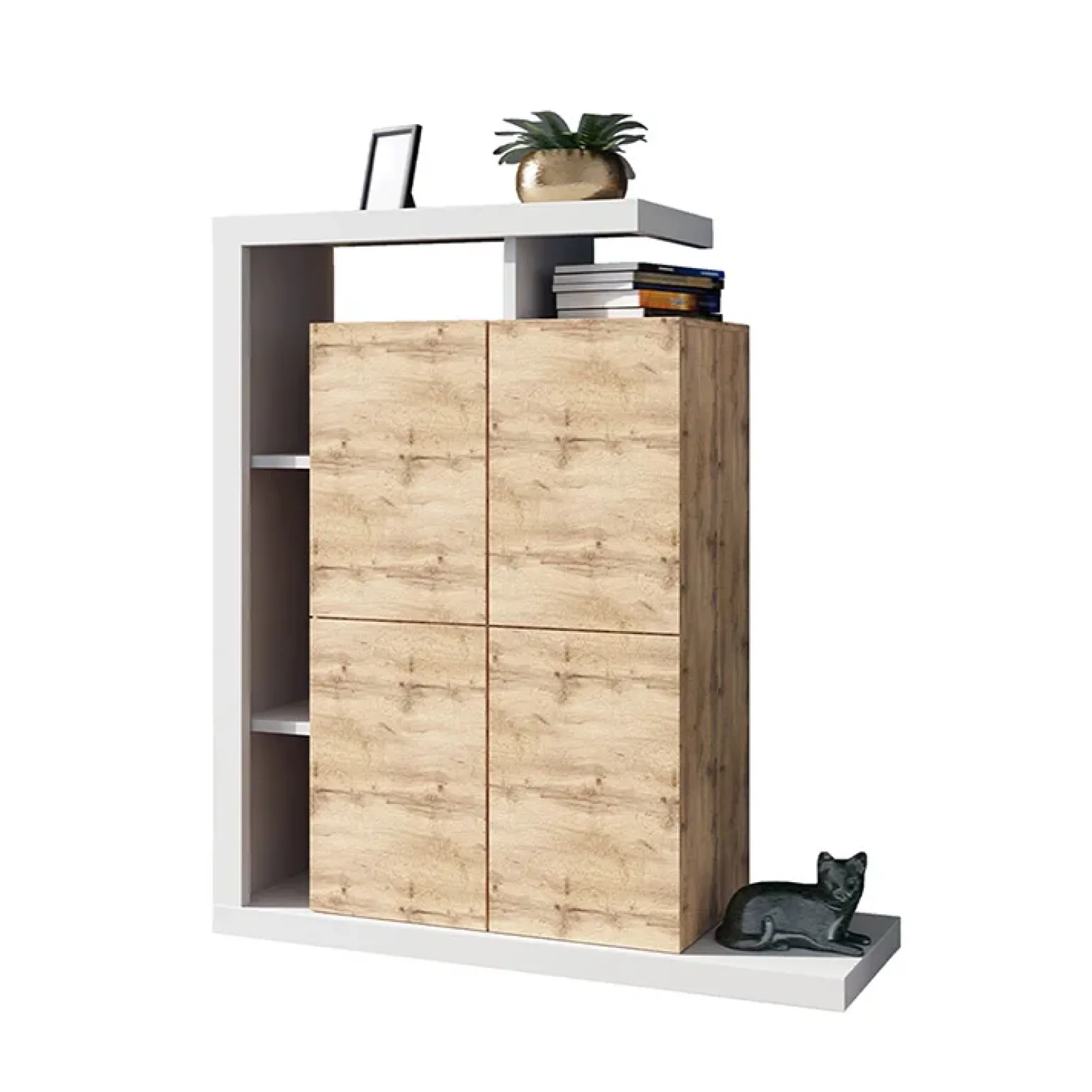 Credenza alta 129x151h cm moderna bianco rovere Pabla