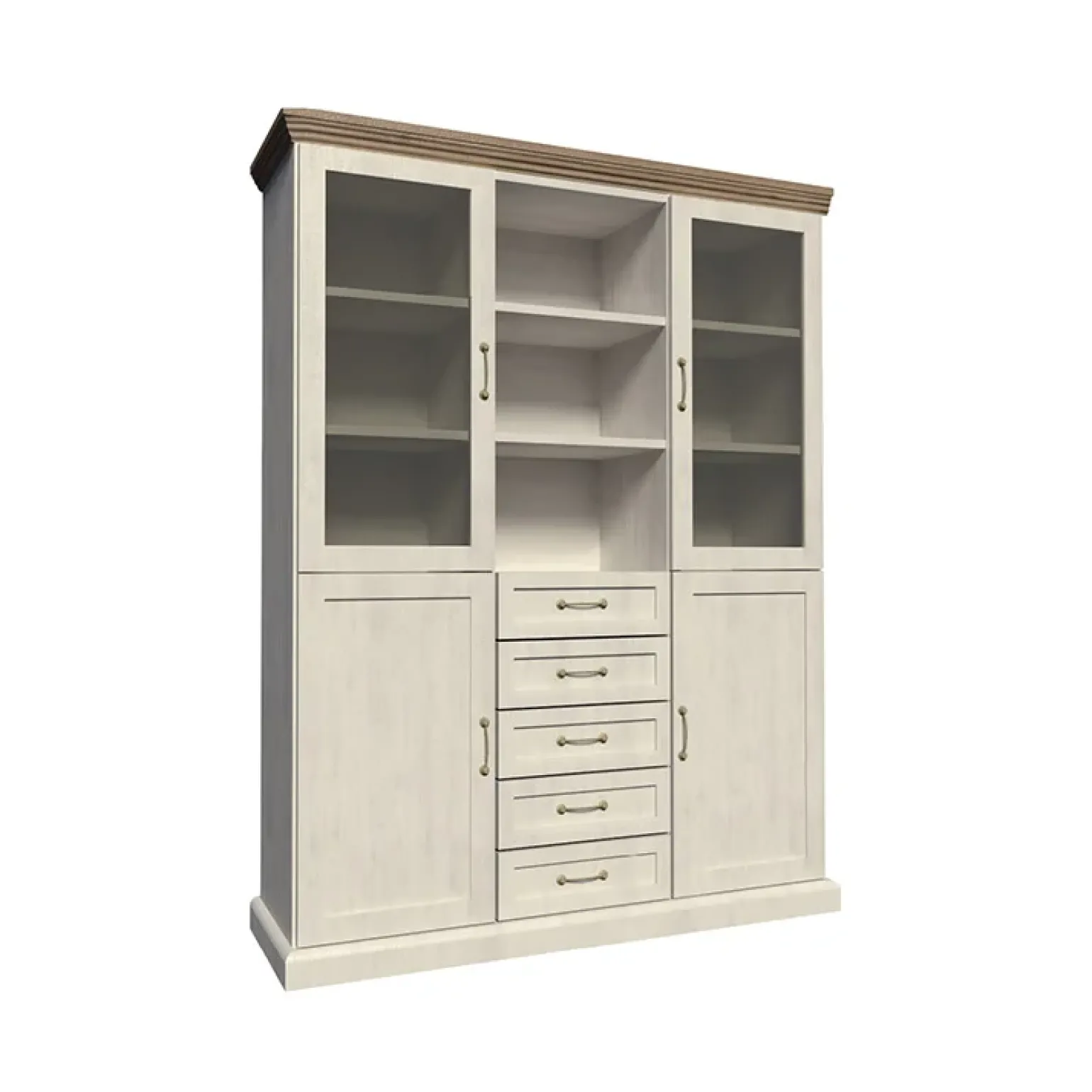 Credenza alta 127x187h cmi con vetrina pino frassinato rovere Blend