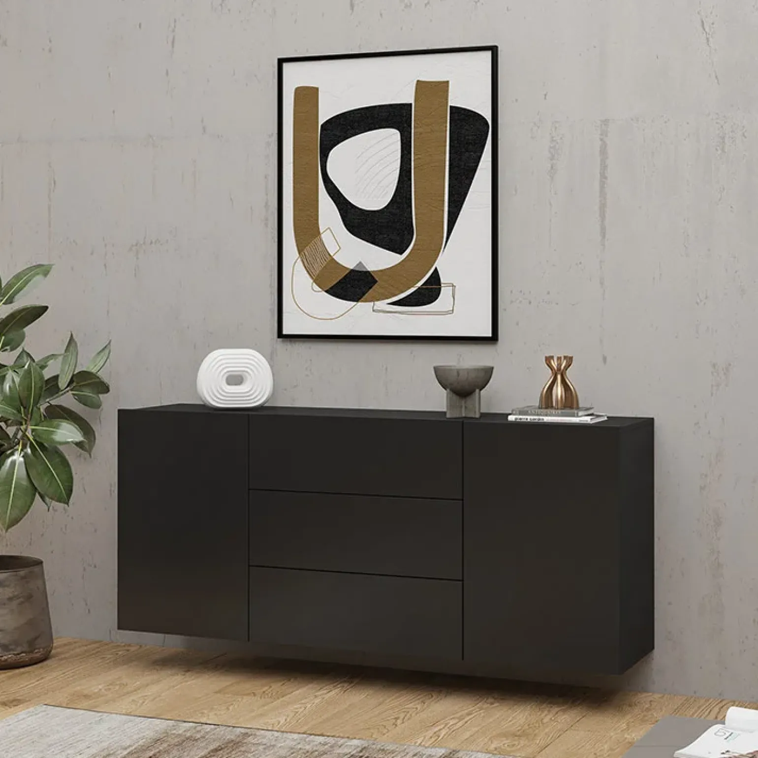 Credenza sospesa 140x63h cm moderna nero Fusion