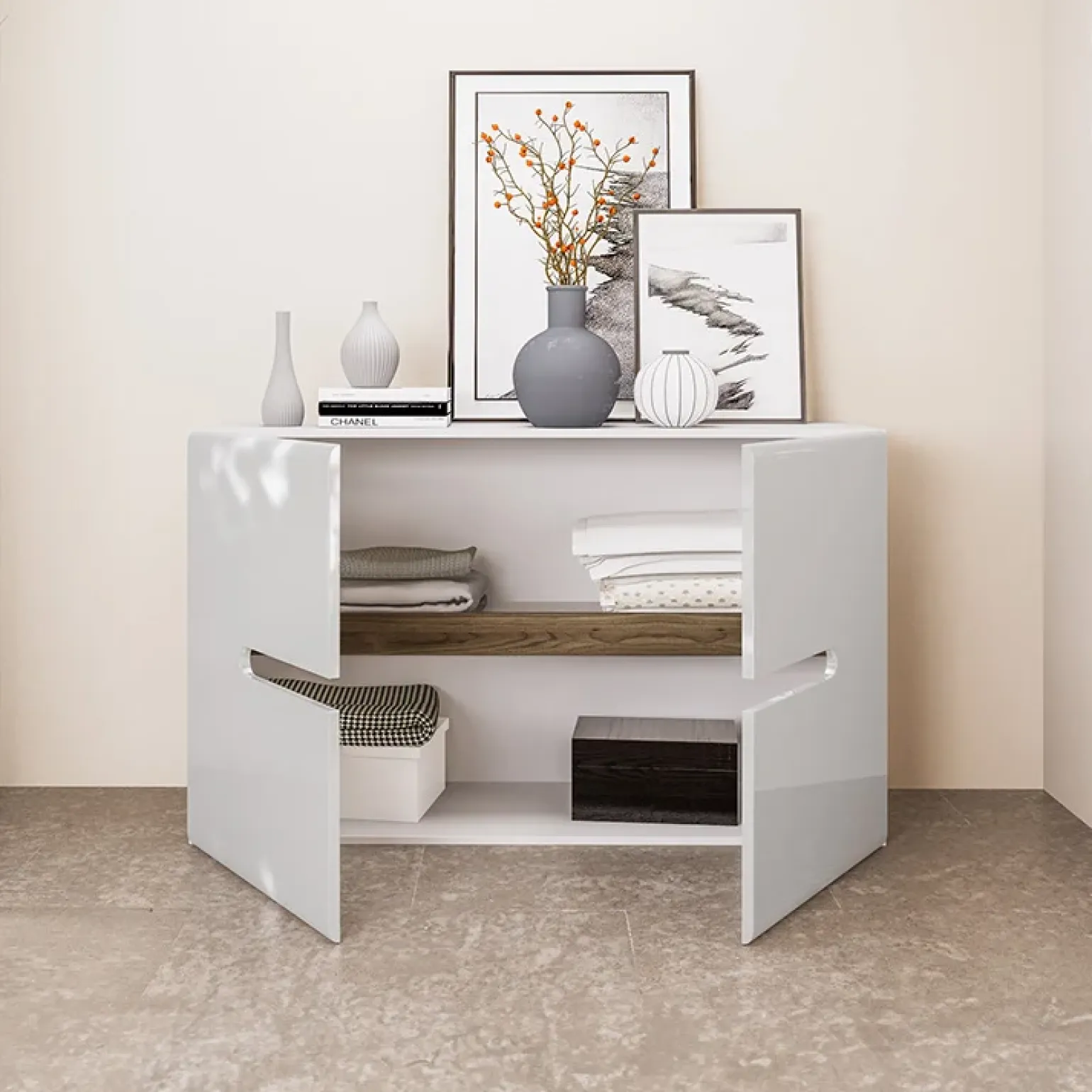 Credenza 120x78cm 2 ante moderna bianco lucido Biancastagno