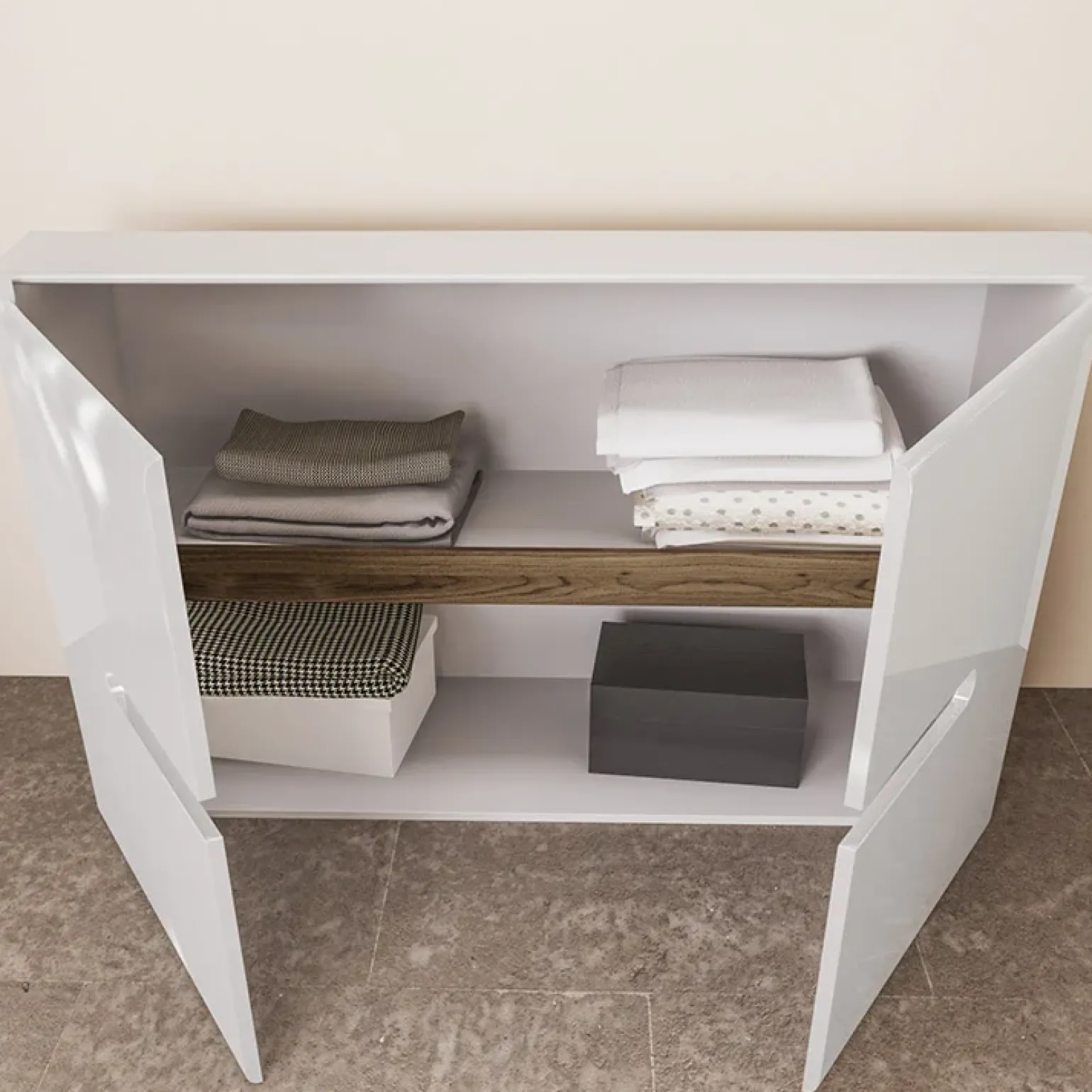 Credenza 120x78cm 2 ante moderna bianco lucido Biancastagno