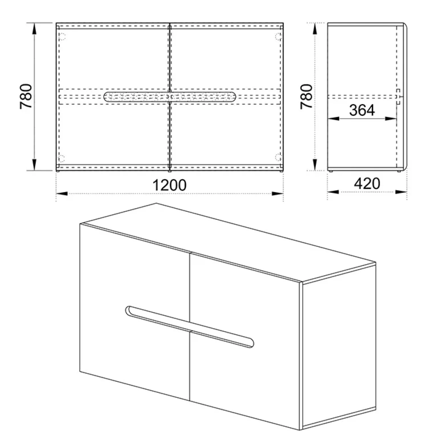 Credenza 120x78cm 2 ante moderna bianco lucido Biancastagno