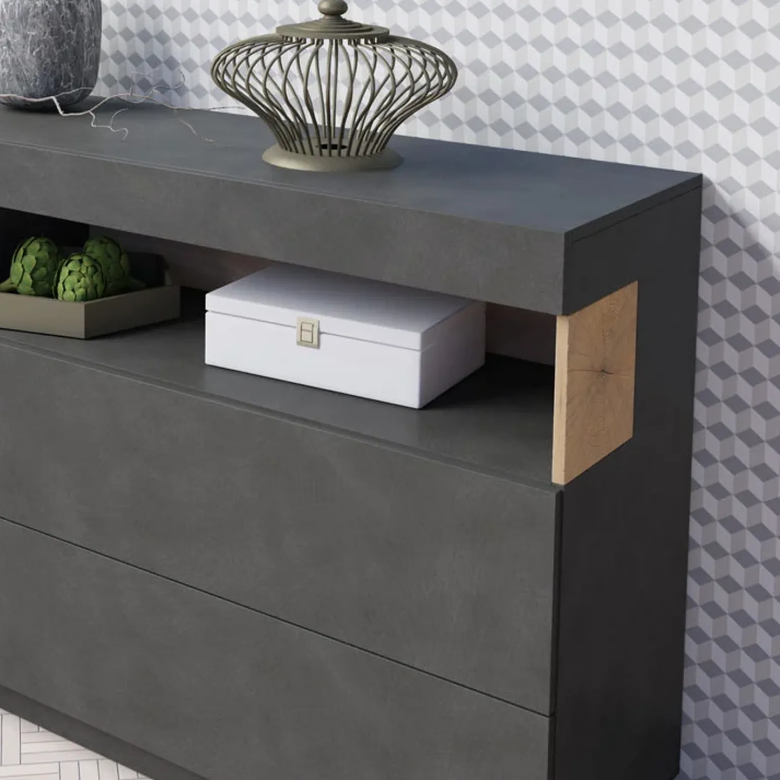 Credenza 169x85h cm 1 anta 3 cassetti antracite rovere Bahama