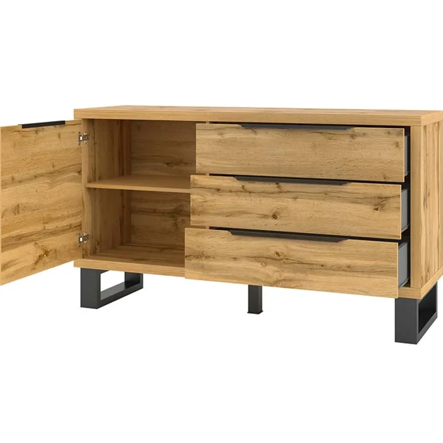 Credenza 144x83h cm 1 anta 3 cassetti moderna quercia nero Petra