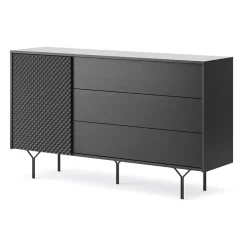 Credenza 144x83h cm 1 anta 3 cassetti moderna antracite frassinato nero Parigi